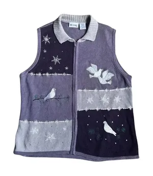 Blair Womens Purple Knit Sweater Vest Zip Up Embroidered Dove‎ Snowflake L 47862 thumbnail 1