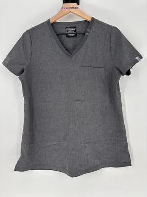 Cherokee ribbed look pewter gray small scrub top thumbnail 1