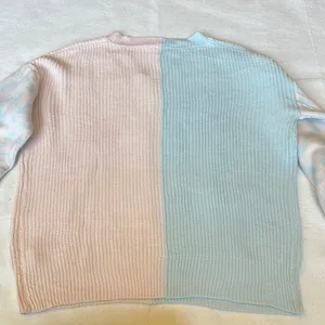 New Colorblock Baby Blue & Pink Sweater with Animal Print Sleeves Oversized S thumbnail 7