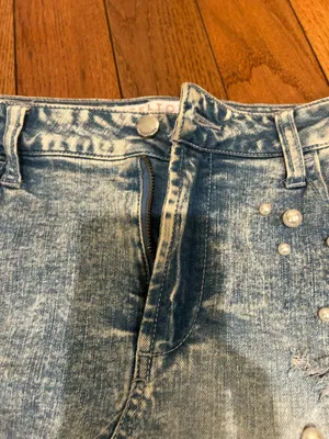 Tinseltown Crossover-Waist frayed hem Ripped Embellished Denim mini Skirt, 11 thumbnail 8
