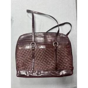 Coldwater Creek Laptop Tote Bag‎ Faux Croc Leather Woven Brown Shoulder Bag Work thumbnail 11