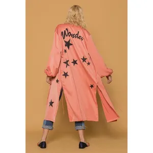 J.ING Wonder Star Print Satin Wrap Maxi Robe Duster Kimono thumbnail 3