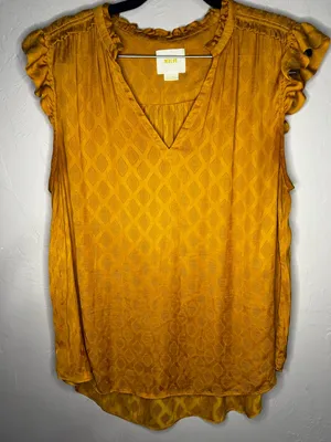 Maeve by Anthropologie Hailey‎ Flutter Sleeve Golden Yellow Boho Top thumbnail 4