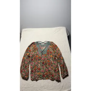 Natural Life Women XL Floral Boho Peasant Blouse V-Neck Long Sleeve Rayon Top thumbnail 2