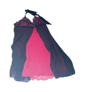 Darjeeling Red/Black Sheer Nightdress Sleepwear‎ Sightgown size M/L FR 40 thumbnail 1