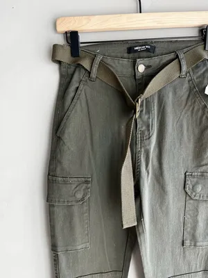 American Bazi Women’s Olive Cargo Pants with Belt thumbnail 4