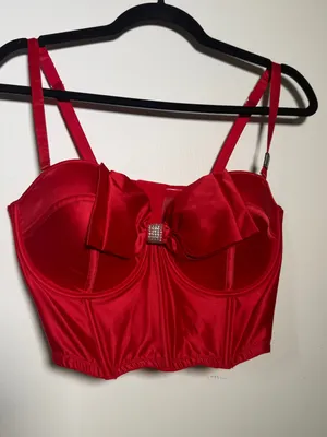 Victoria's Secret Dream Angels Red Satin Bustier Crop Top Bow Detail 38D NWT thumbnail 1