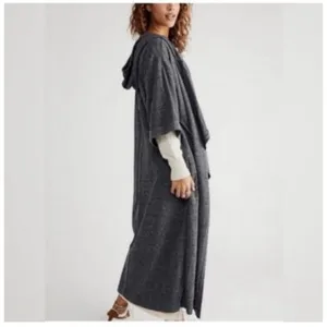 Free People Grey Slouchy Long Sweater Cardigan Duster Knit thumbnail 2