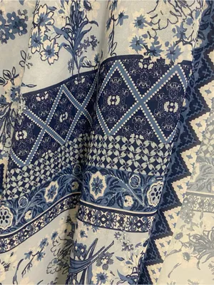 One World Womens L Large 50” Kimono Cardigan Cover Up Blue Boho Print Beach thumbnail 7
