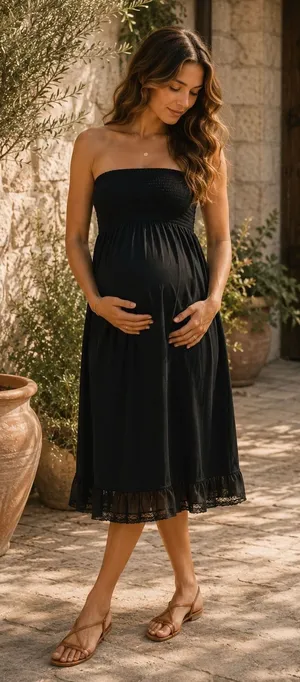 Maternal America Womens Dress Sz S Black Strapless Mesh Lace‎ Trim Maternity thumbnail 1
