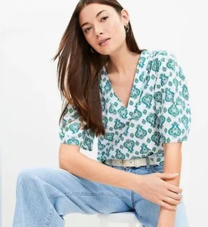 Loft floral medallion bell sleeve blouse size M thumbnail 1