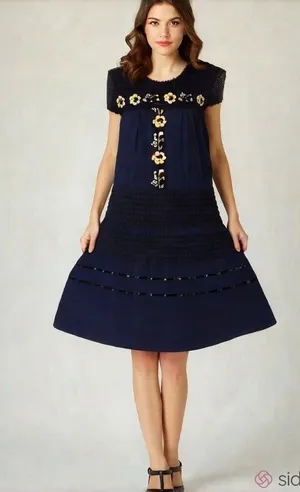 Vintage floral embroidered black dress embroidered yellow flowers Cottagecore thumbnail 1