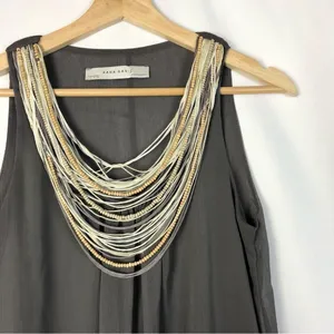 Zara‎ Charcoal Gray Y2K Beaded Scoop Neck Bubble Hem Mini Dress S thumbnail 3