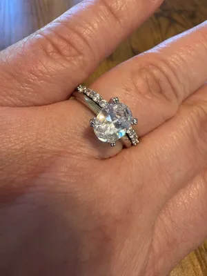 Stunning Oval CZ Engagement Ring & Wedding Band Set White Gold-Tone Size 7 thumbnail 4
