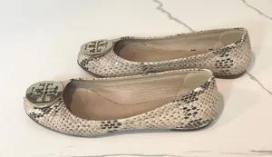 Tory Burch Snakeskin Ballet Flats - Cream and Black thumbnail 3
