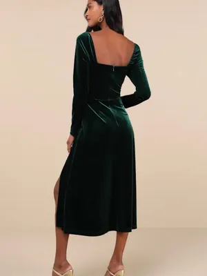 Lulus Precious Impression Emerald Green Velvet Bustier Midi Dress Size Large thumbnail 2