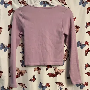 Ribbed corset like long sleeve crop top thumbnail 2