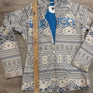 Burton WB Peak Spell Out Fair Isle Geometric Zip Up Outdoor Ski Hoodie Jacket L thumbnail 3
