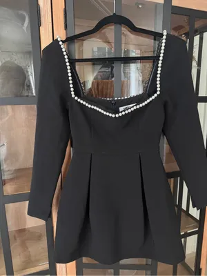 Odd Muse London Pearls Mini Dress Black square neck long sleeve thumbnail 2