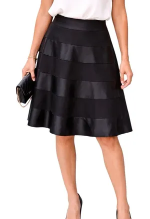 Cache 100% Silk Black Tiered A-Line Skirt Satin Panel‎ Cocktail Skirt Size 2 thumbnail 1