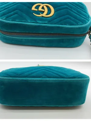 Gucci Teal Quilted Velvet GG Marmont Crossbody Bag thumbnail 16