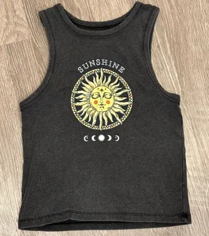 Social‎ Culture Large Washed Charcoal Gray Ribbed Celestial Sun Moon Tank Top thumbnail 1