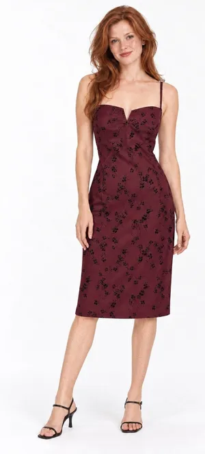 Vintage Y2K La Belle Burgundy & Black Floral Print Sleeveless Bodycon Midi Dress thumbnail 1