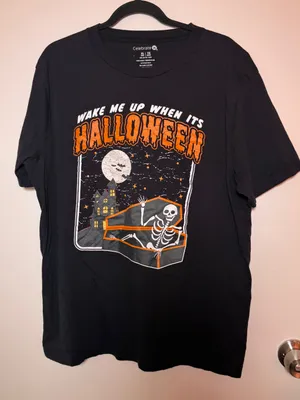 Celebrate It Wake Me Up When It's Halloween Graphic Tee - Black & Orange XL thumbnail 1