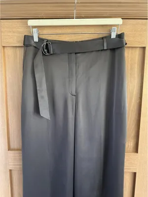 Babaton Aritzia Becket Satin Wide Leg Trouser Pants Soot Brown Women’s size 10 thumbnail 4