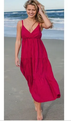 Natural life red and pink midi striped dress size l/xl thumbnail 1