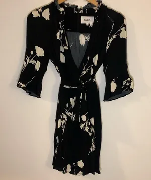 BA&SH Penny Floral Belted Romper Black and White Size 6 thumbnail 4