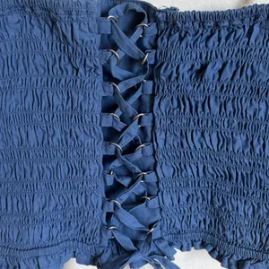 American Eagle Lace Up Smocked Crop Top Blue thumbnail 3