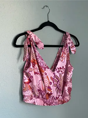 Free People Intimately Free Weekend in Montauk Crop Top Size M Blush Pink Combo thumbnail 4