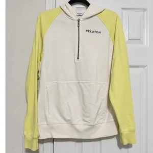 Peloton Colorblock Half Zip Hoodie Ivory Yellow Logo Sweatshirt Medium thumbnail 3