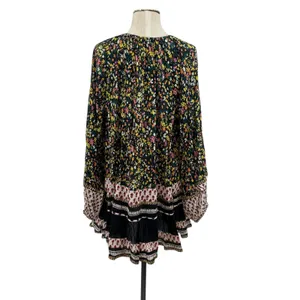 Free People Gardenia Tunic Top Floral Print Long Sleeve Black‎ Combo Size Large thumbnail 9