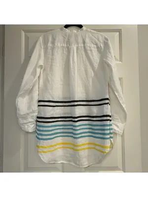 Lauren Ralph Lauren Linen Striped Henley Tunic Blouse White Nautical Sz M Medium thumbnail 15