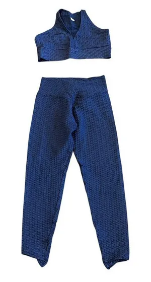 Booty by Brabants Dark Blue Two Piece Workout Set Bra Top Leggings One Size thumbnail 1