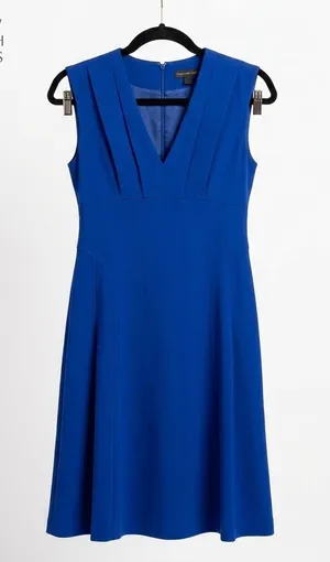 Donna Karan Royal Blue V-Neck Pleated Sleeveless Midi Dress Size 10 NWT thumbnail 1