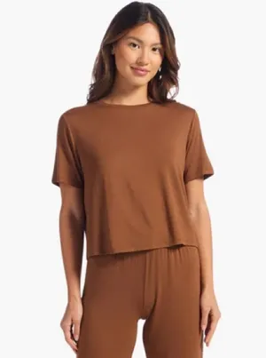 Nuuds boxy chocolate tee short sleeve cooling cropped crewneck rayon loungewear thumbnail 1