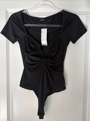 NWT Out From Under for Urban Outfitters Black Short-Sleeve Bodysuit Size Small thumbnail 1
