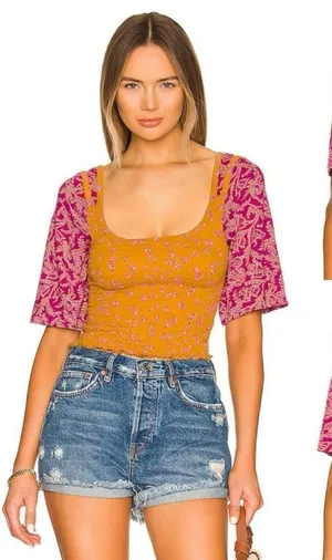 Free People Marigold Tee in Golden Combo Size Small thumbnail 1