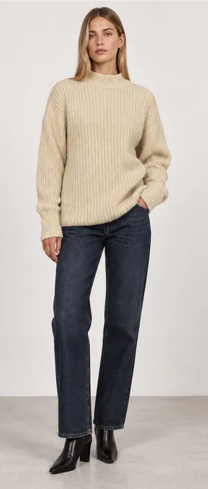 Zara Cream Chunky Knit Mock Neck Sweater Womens Medium Ribbed Pullover thumbnail 1