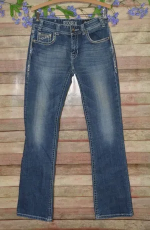 Rock Roll Cowgirl Bootcut Riding Western Jeans Womens 29x34 Embroidered Denim thumbnail 1