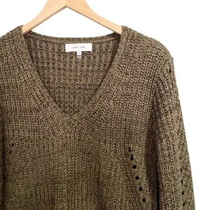 John + Jenn Constance Sweater M Olive Green V Neck Open Knit Oversized Revolve thumbnail 5