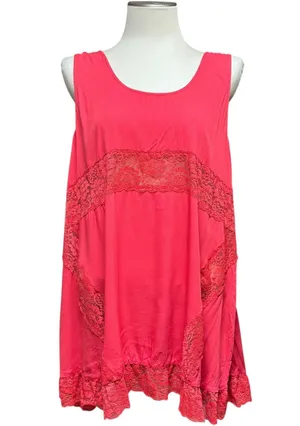 Easel Flowy Lace Sleeveless Top Red Large thumbnail 1