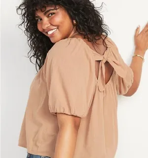 Puff Sleeve Tie Back Blouse thumbnail 1