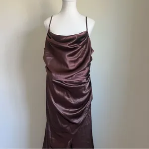 Birdy Grey Lydia Shiny Satin Chocolate Brown Maxi Dress NEW Size XXL Bridesmaid thumbnail 6
