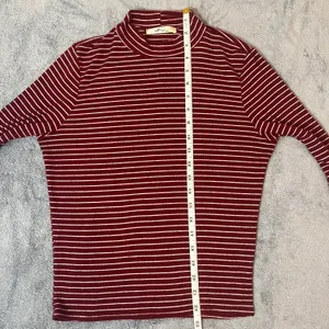 Gaze Maroon And White Stripes Long Sleeve Mock Neck T-shirt thumbnail 5