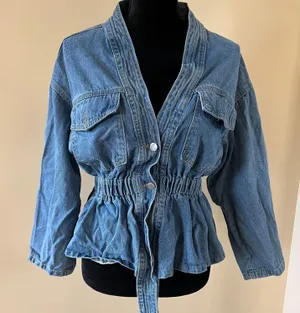 Drop Shoulder Denim Jacket Coat Trench Cardigan Blouse Loose Slim Waist thumbnail 5