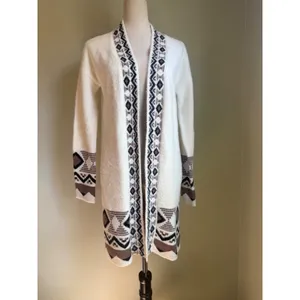 Rachel Zoe Cream Knit Southwestern Boho Long Cardigan Sm whimsi Aztec cozy western sweater‎ thumbnail 2